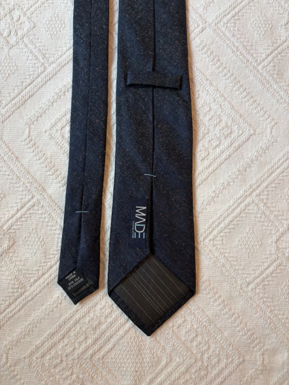 MADE Cam Newton Navy Blue Tweed Knit Silk Blend Necktie Skinny Tie